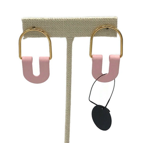 Alaya Basel U-Shape Drop Earrings Pink & Gold NWT - Picture 3 of 6